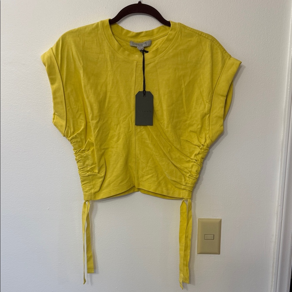 All Saints Yellow Ruched Crop Top